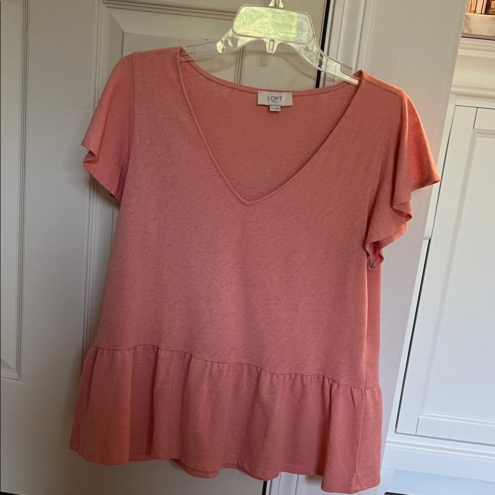 LOFT Coral Short Sleeve Ruffle Top